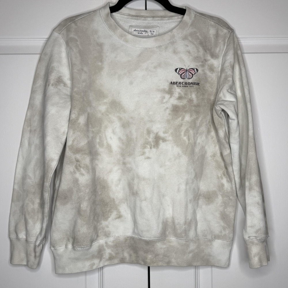 Abercrombie Kids Sweatshirt Kids 13-14 Beige Butterfly Tie Dye Fleece Crewneck